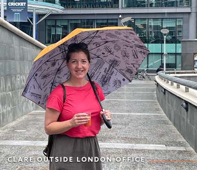 Clare outside Paddington office